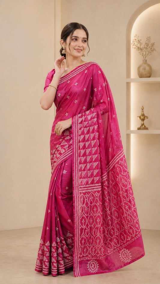 Heritage Gujarati Stitch Saree in Bangalore Silk