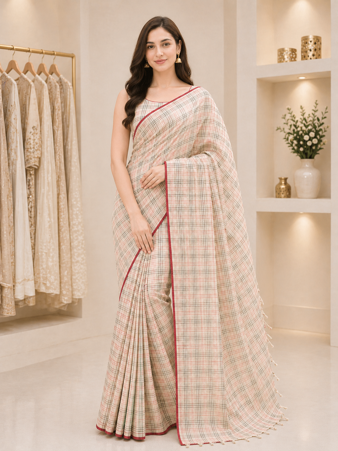 Dhanekhali Cotton Check Weave Saree