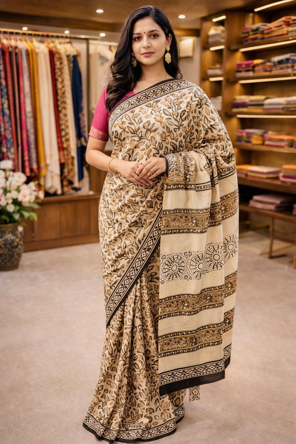 Handcrafted Bagru Print Mulmul Cotton Saree