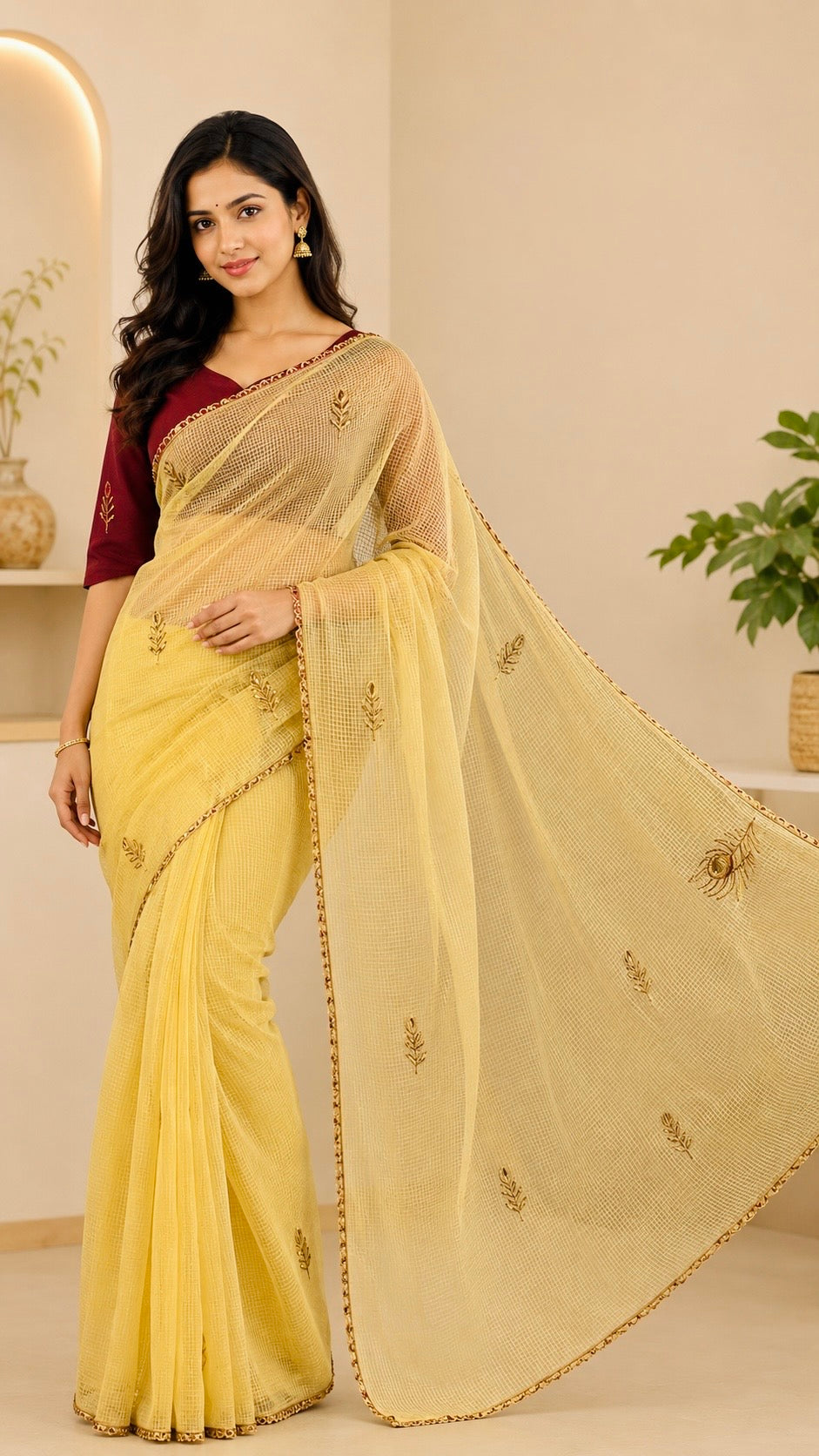 Sunlit Grace Cotton Zardosi Saree with Blouse Piece