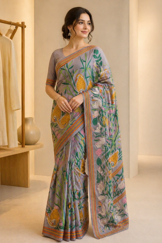Traditional Shaluk Kantha Bangalore Silk Saree