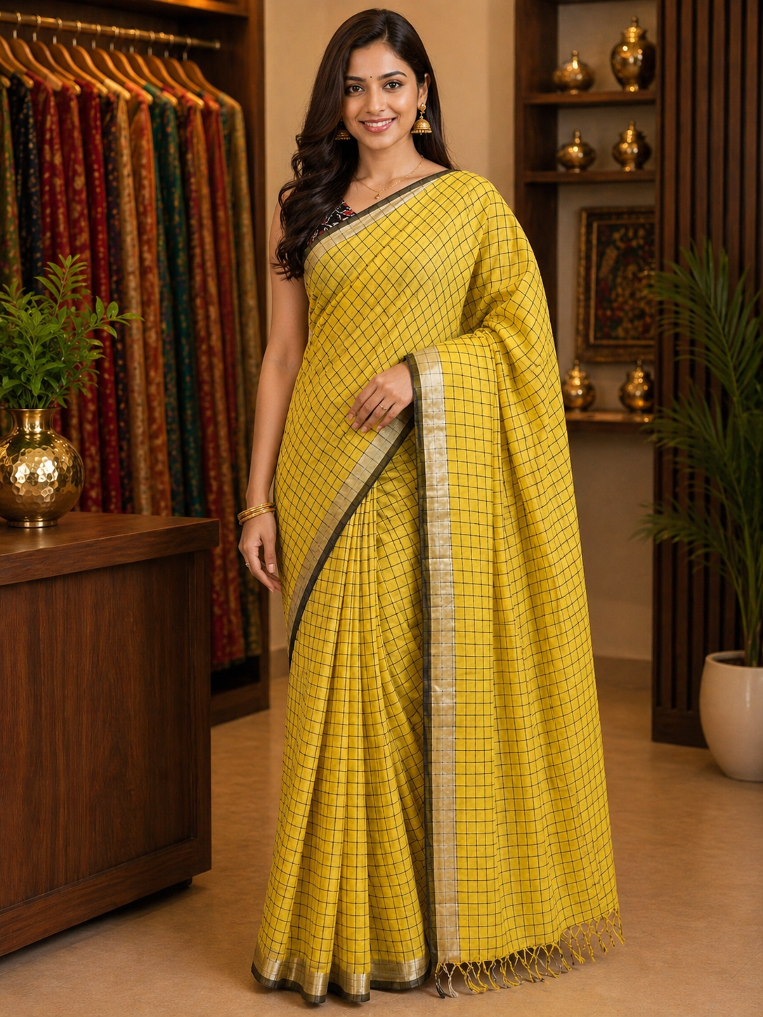 Dhanekhali Cotton Check Weave Saree