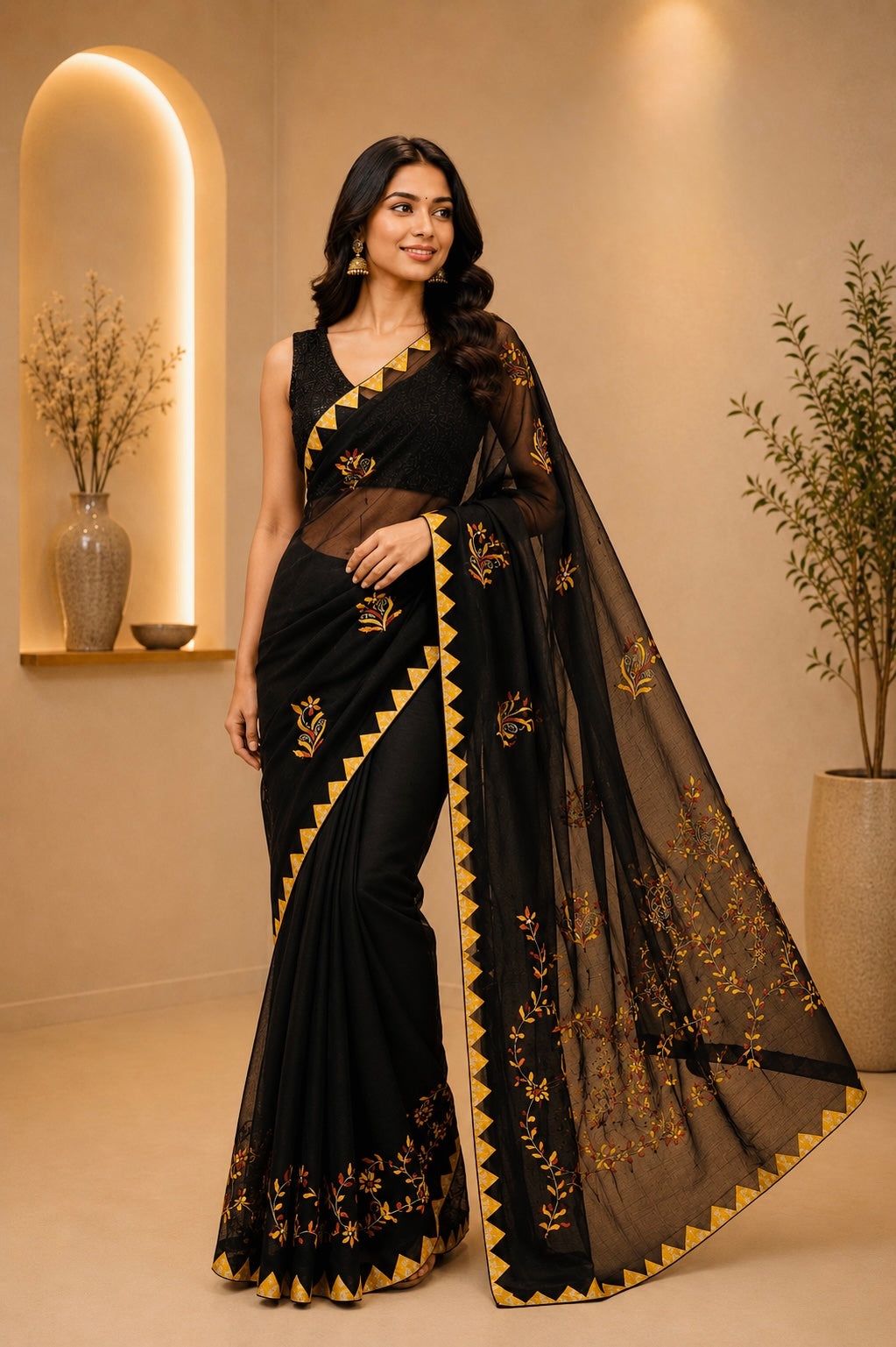 Eclipse Weave Kantha Stitch Saree