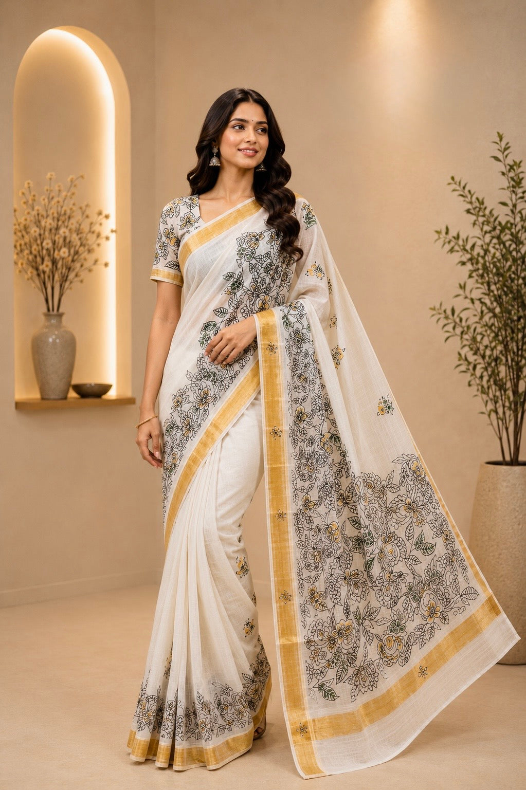 Noor Gul Weave Kantha Stitch Saree
