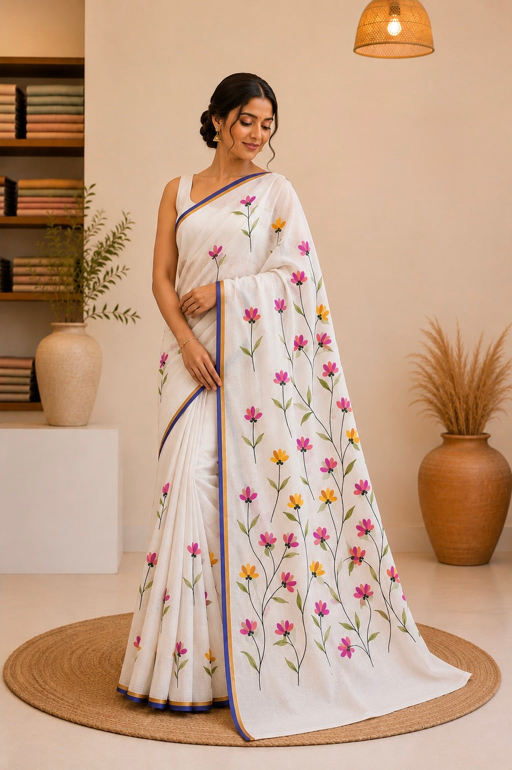 Rupkatha Floral Fabric Cotton Saree