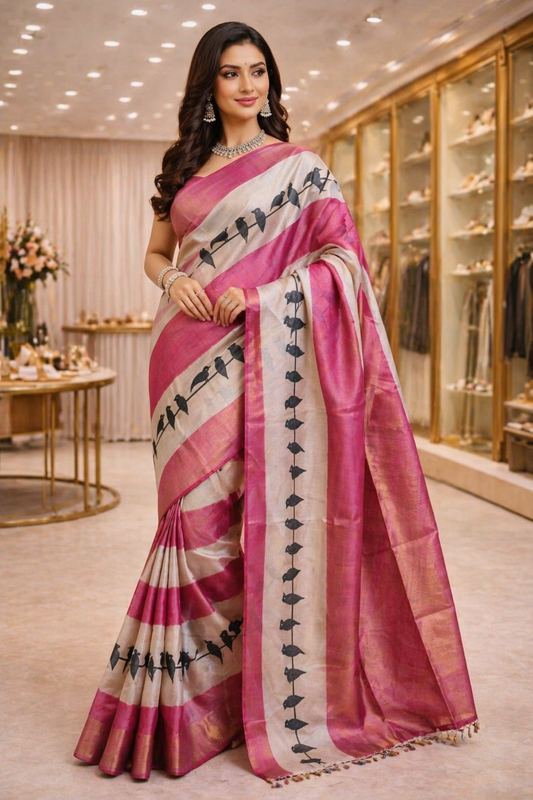 Premium Tassar Silk Saree with Zari Border