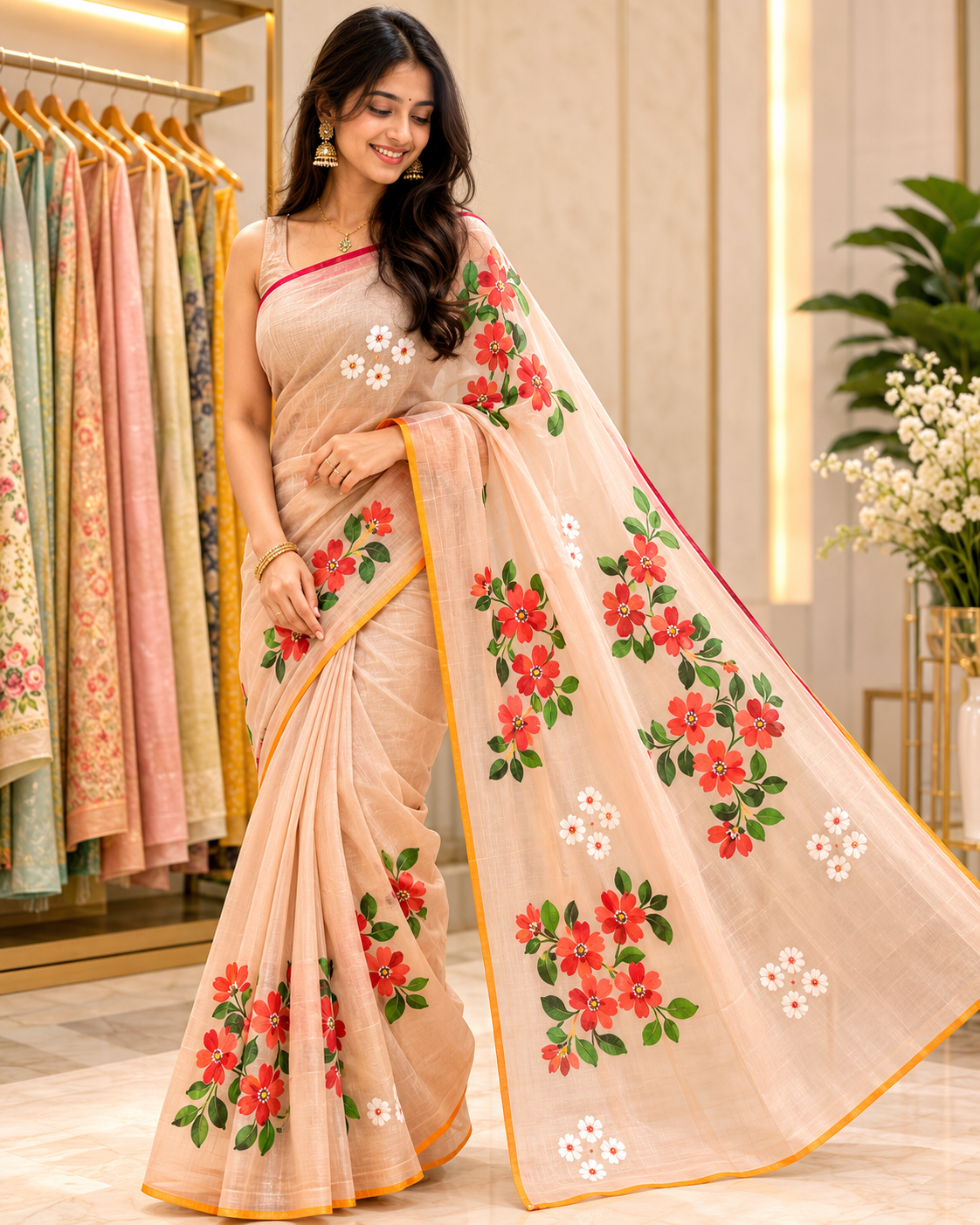 Rupkatha Floral Fabric Cotton Saree