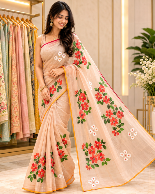 Rupkatha Floral Fabric Cotton Saree
