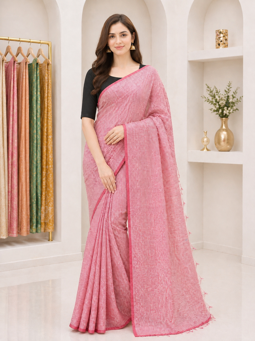 Dhanekhali Cotton Check Weave Saree