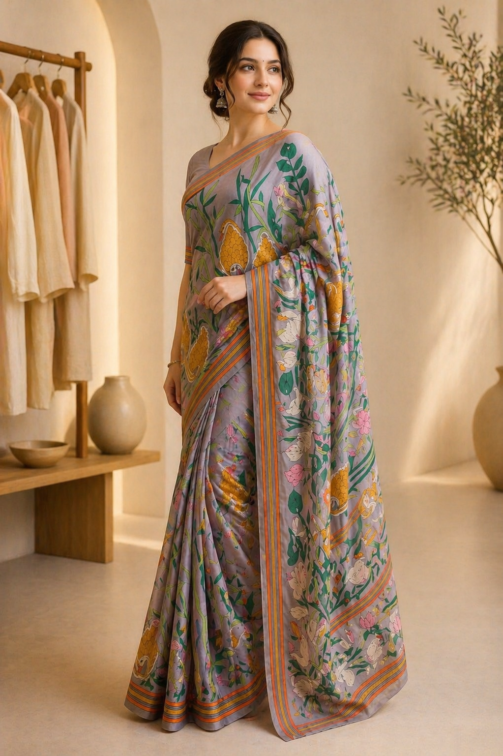 Traditional Shaluk Kantha Bangalore Silk Saree