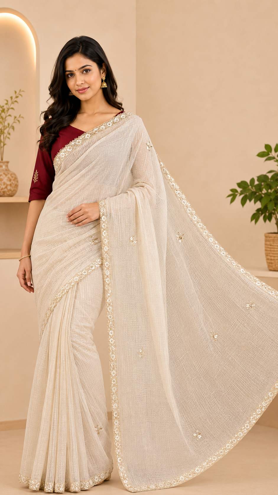 Moonlight Grace Cotton Zardosi Saree with Blouse Piece