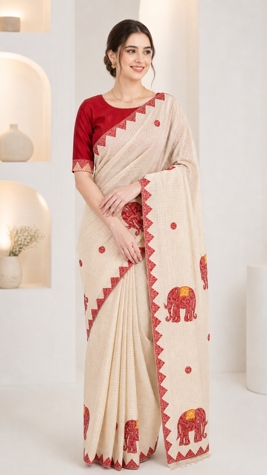 Dhanekhali Animal Applique Saree (Limited Edition)