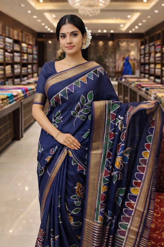 Premium Maheshwari Silk Saree Batik Print