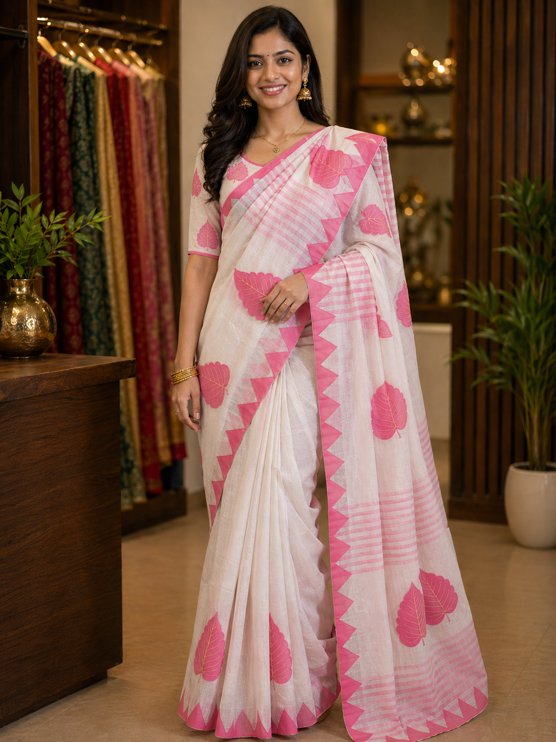 Dhanekhali Cotton Artisan Leaf Saree
