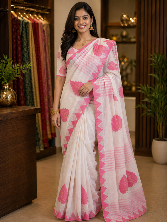 Dhanekhali Cotton Artisan Leaf Saree