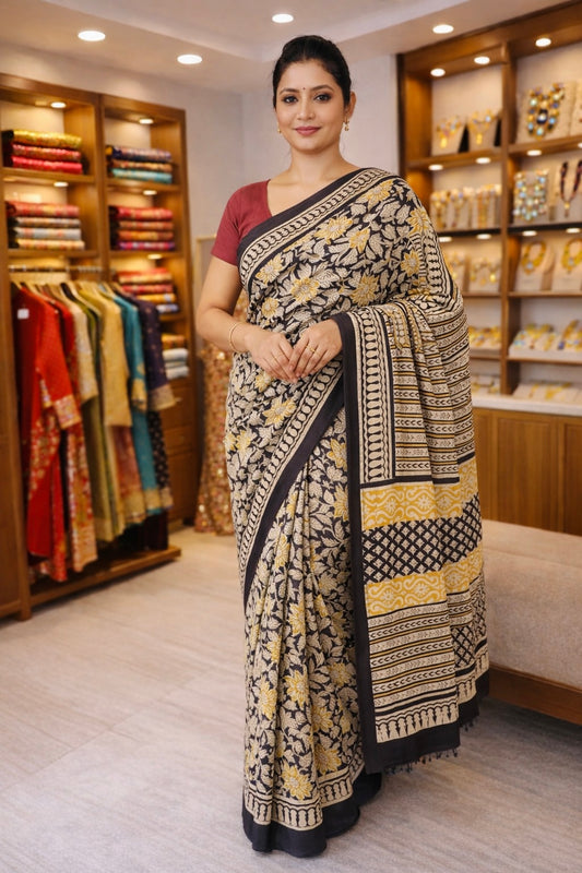 Handcrafted Bagru Print Mulmul Cotton Saree