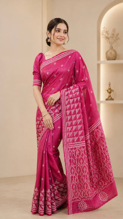 Heritage Gujarati Stitch Saree in Bangalore Silk
