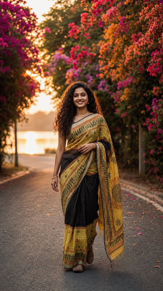 Gamcha Grace Handblock Cotton Saree (Heritage Edition)