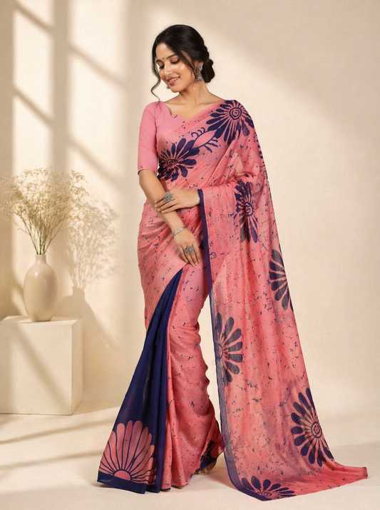 Jaipur Print Mulmul Cotton Saree