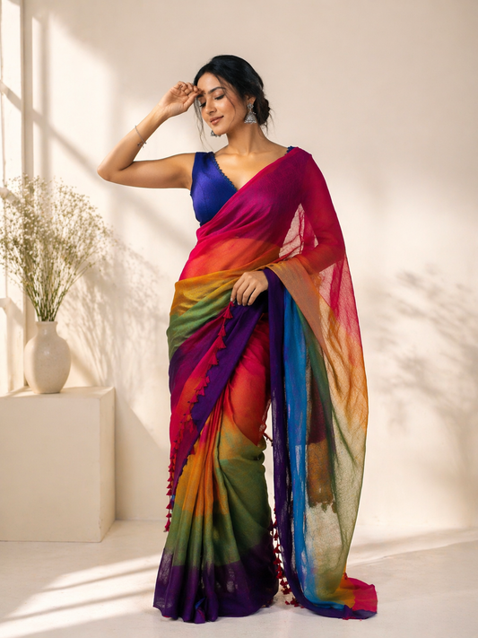 Multi-Colour Cotton Digitally Printed Saree