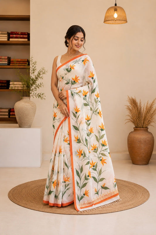 Rupkatha Floral Fabric Cotton Saree