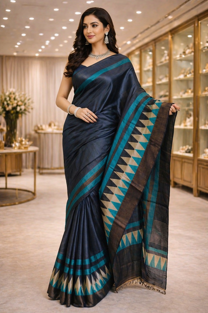 Premium Tassar Silk Saree with Zari Border
