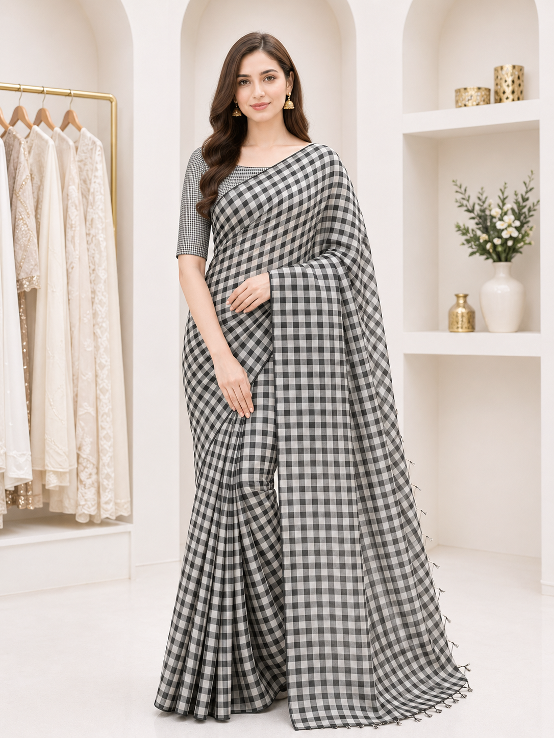 Dhanekhali Cotton Check Weave Saree