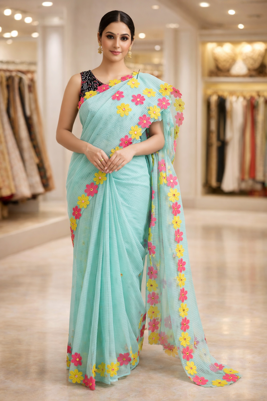 Classic Resham Kota Floral Applique Saree