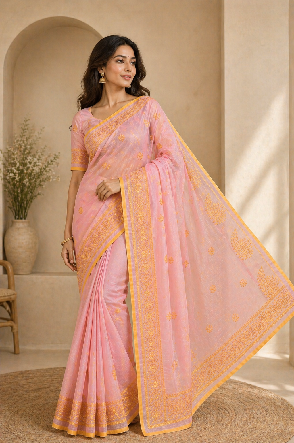 Sunlit Yellow Resham Check Designer Saree
