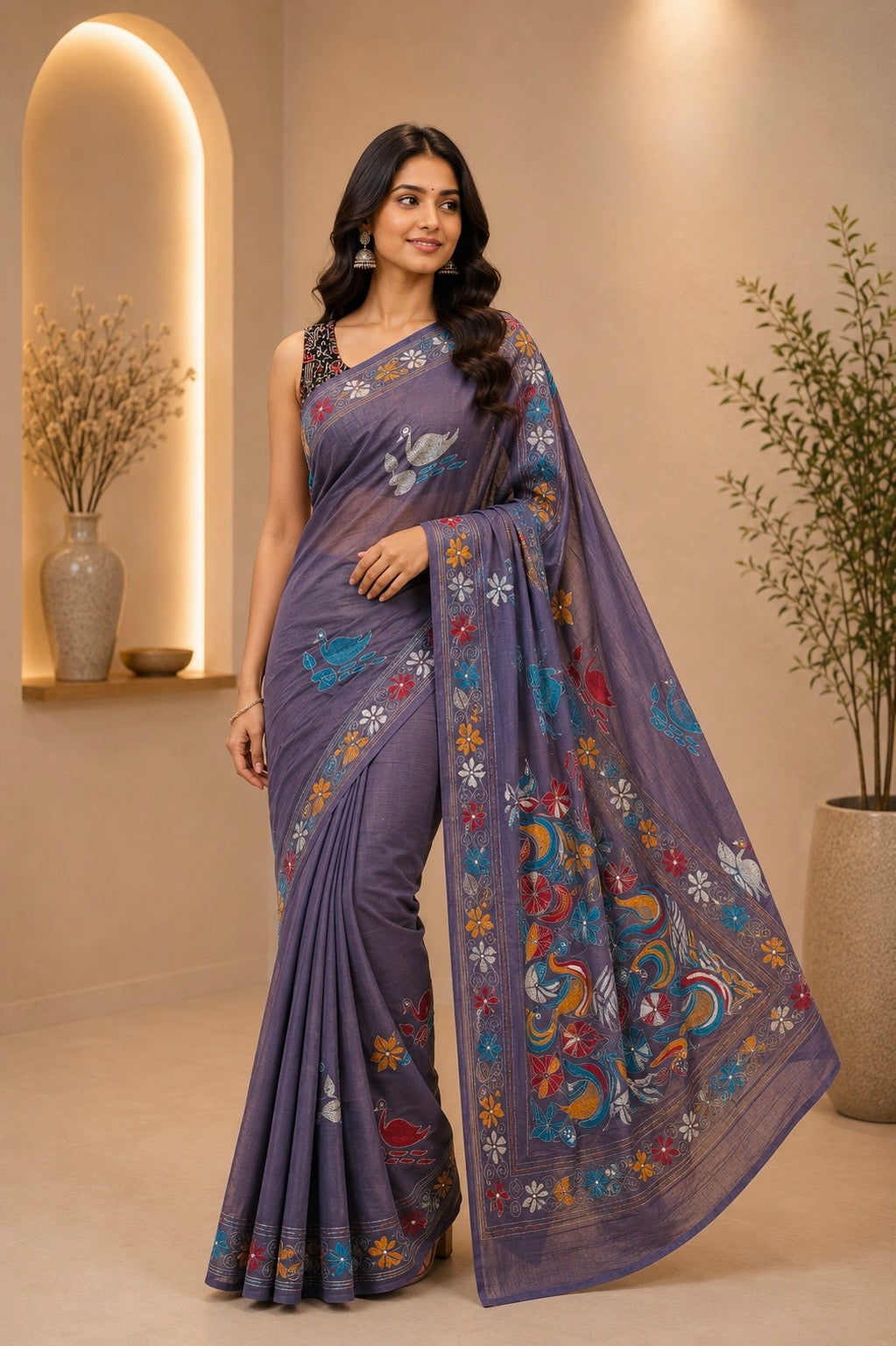 Rangriti Art Silk Kantha Stitch Saree
