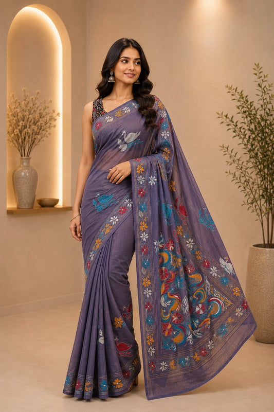 Rangriti Art Silk Kantha Stitch Saree