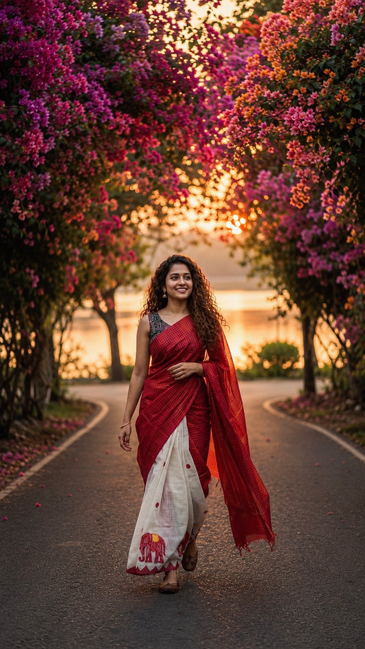 Zari Check Handblock Cotton Saree (Heritage Edition)
