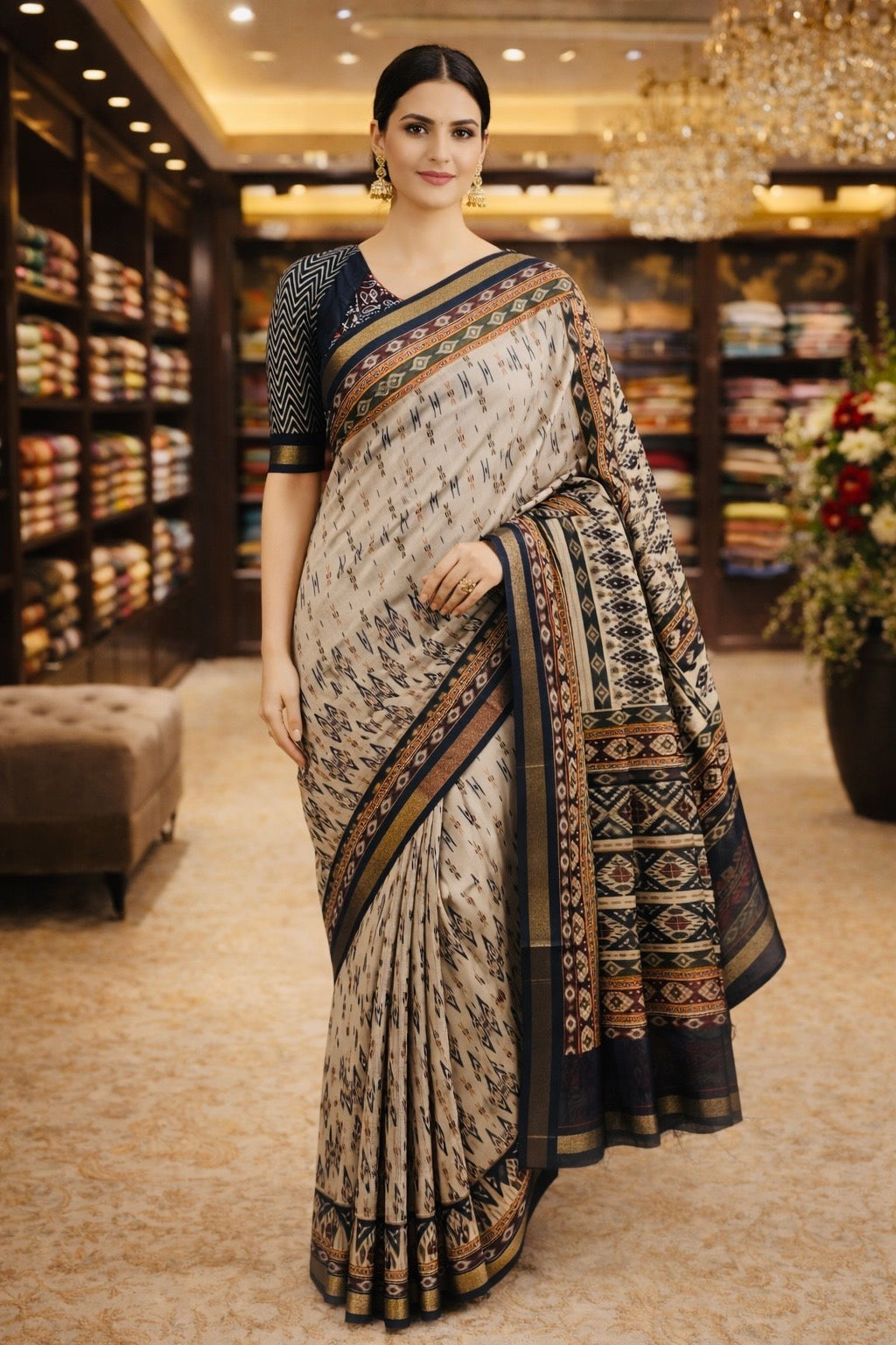 Artisan Ikkat Chanderi Silk Saree