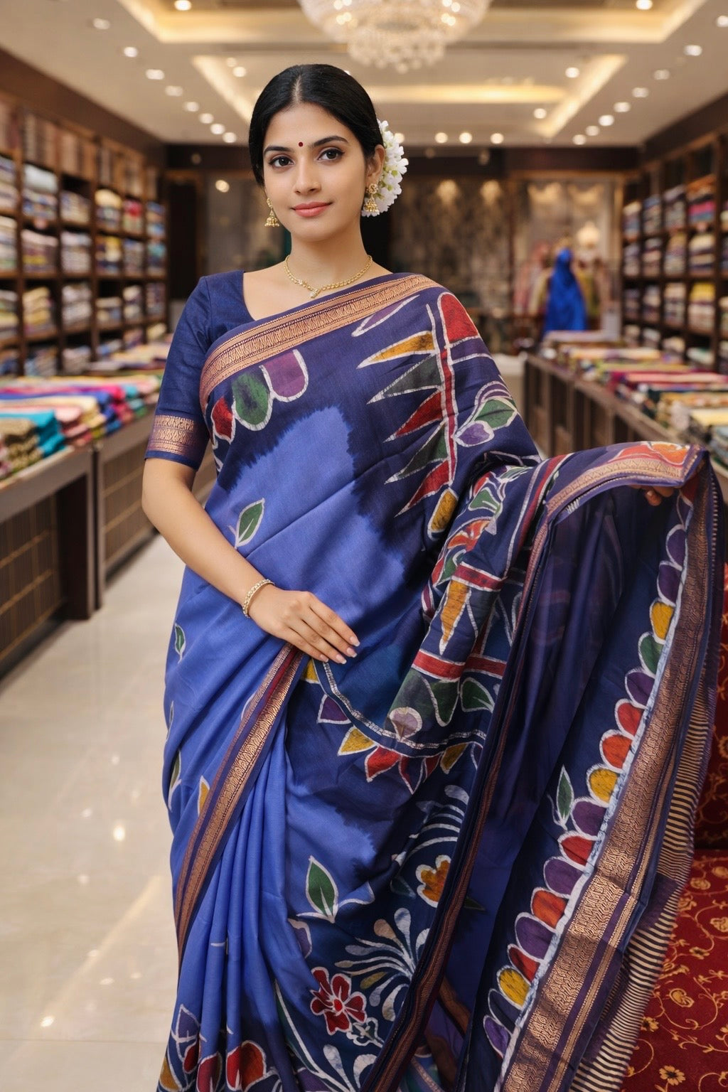 Premium Maheshwari Silk Saree Batik Print