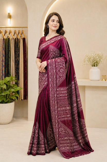 Handcrafted Alpana Kantha Bangalore Silk Saree