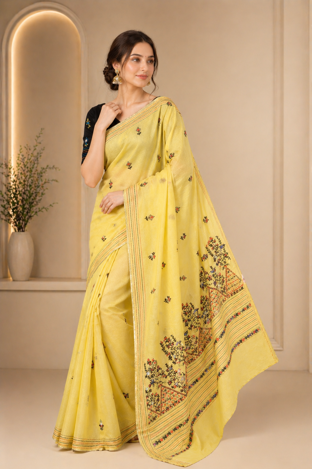 Artisan Bulian Work Half Tassar Silk Saree
