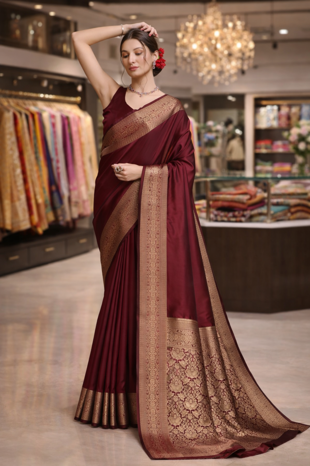 Luxury Kanchipuram Silk Saree with Rich Zari Work (Maroon)