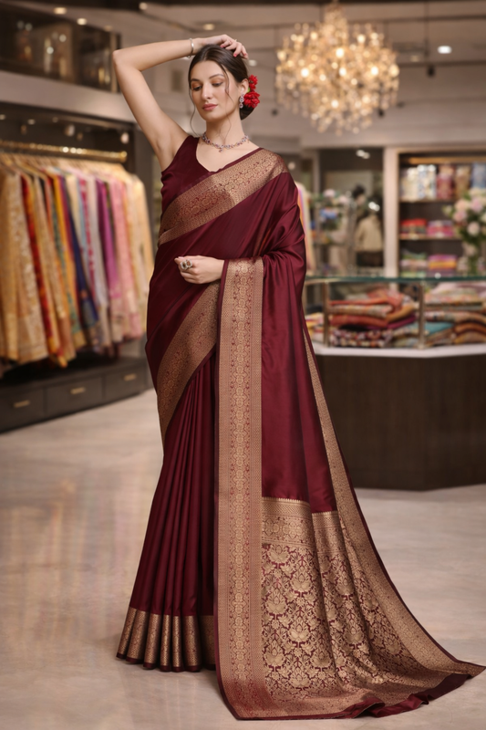 Luxury Kanchipuram Silk Saree with Rich Zari Work (Maroon)