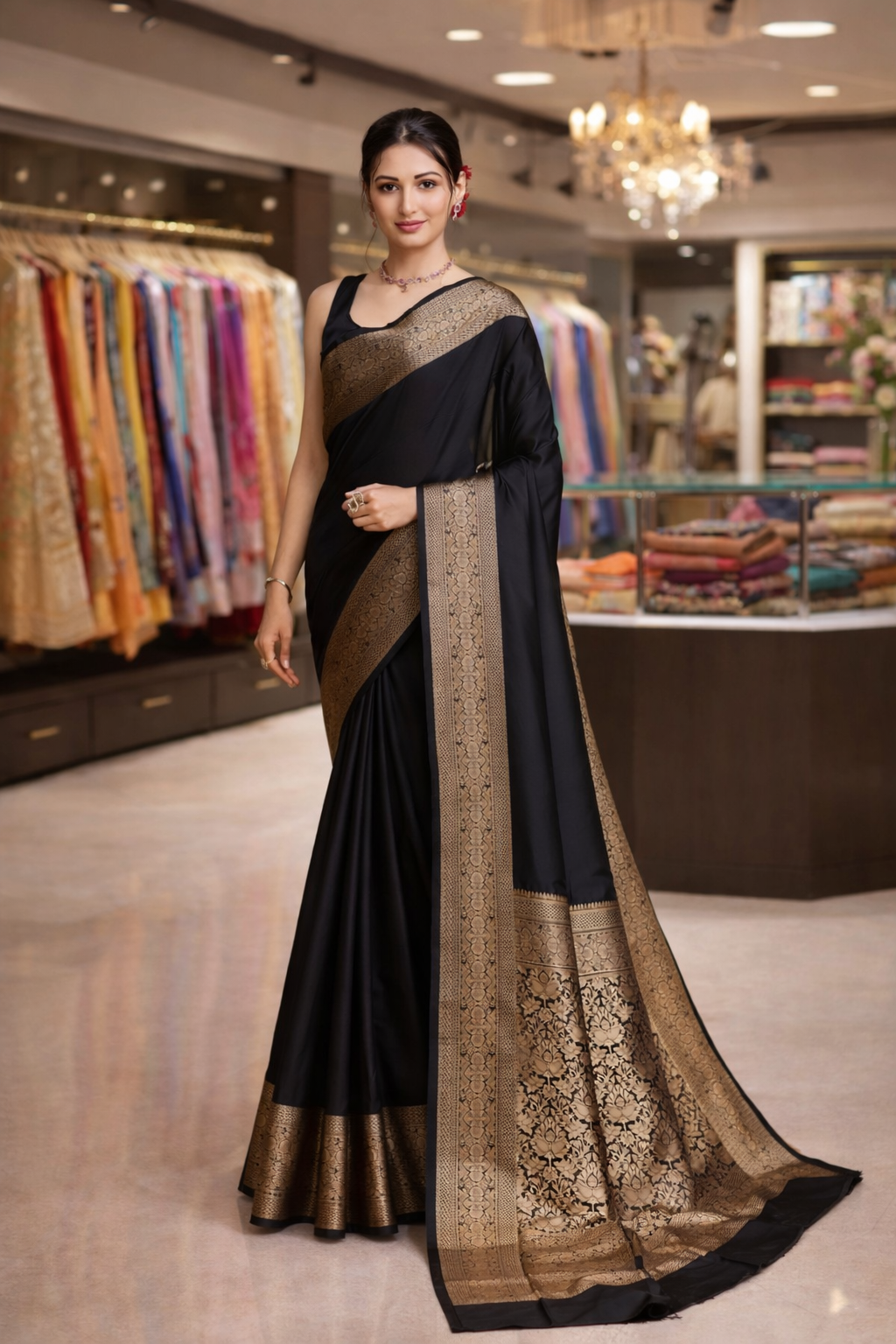 Luxury Kanchipuram Silk Saree with Rich Zari Work (Black)