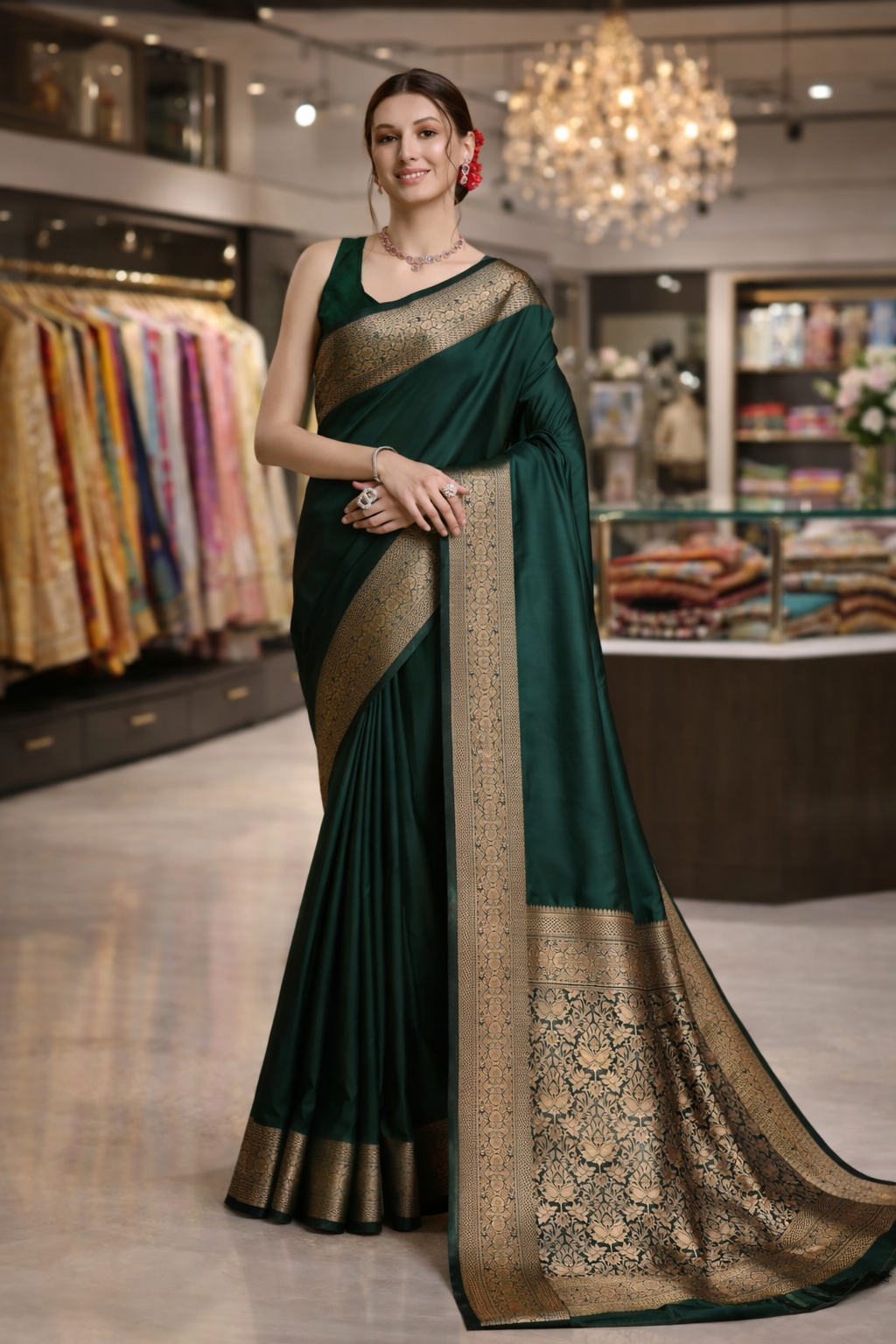 Luxury Kanchipuram Silk Saree with Rich Zari Work (Green)