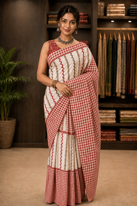 Gamcha Grace Handblock Cotton Saree (Heritage Edition)
