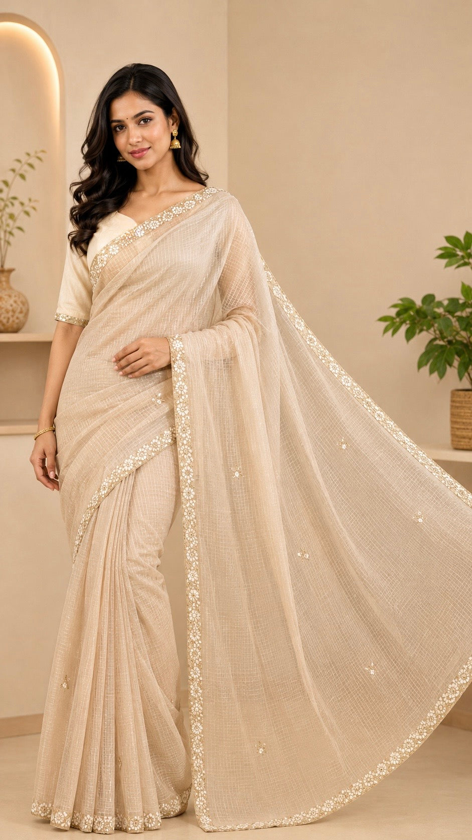 Ivory Charm Cotton Zardosi Saree with Blouse Piece