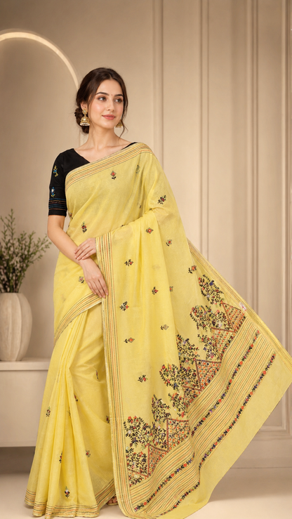 Artisan Bulian Work Half Tassar Silk Saree