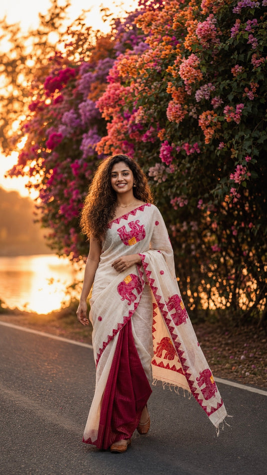 Zari Check Handblock Cotton Saree (Heritage Edition)