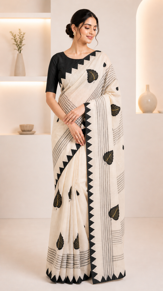 Dhanekhali Cotton Artisan Leaf Saree