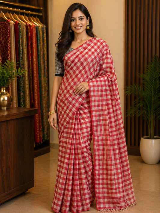 Dhanekhali Cotton Check Weave Saree